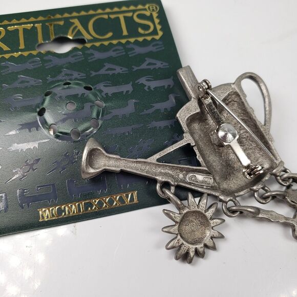 Vintage JJ Jonette Pewter Watering Can Dangle Flower Fork Shovel Veggie Brooch - Picture 5 of 7